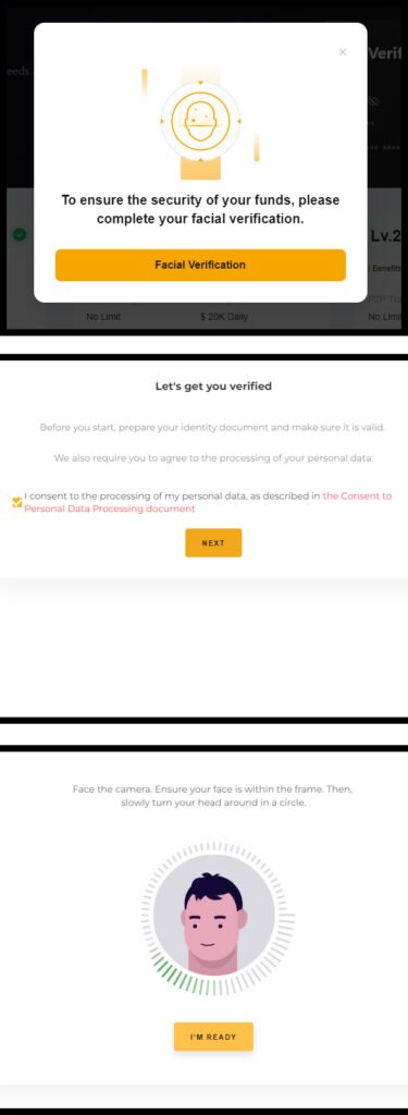 바이비트 kKYC 변경을 위한 얼굴 인증 단계 화면yc 변경 얼굴 인증