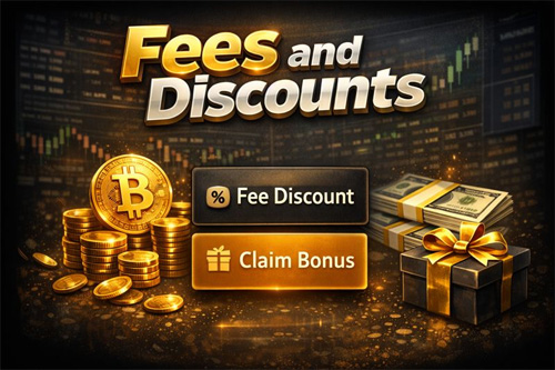 Crypto exchange fees and discounts illustration showing fee reduction and bonus rewards